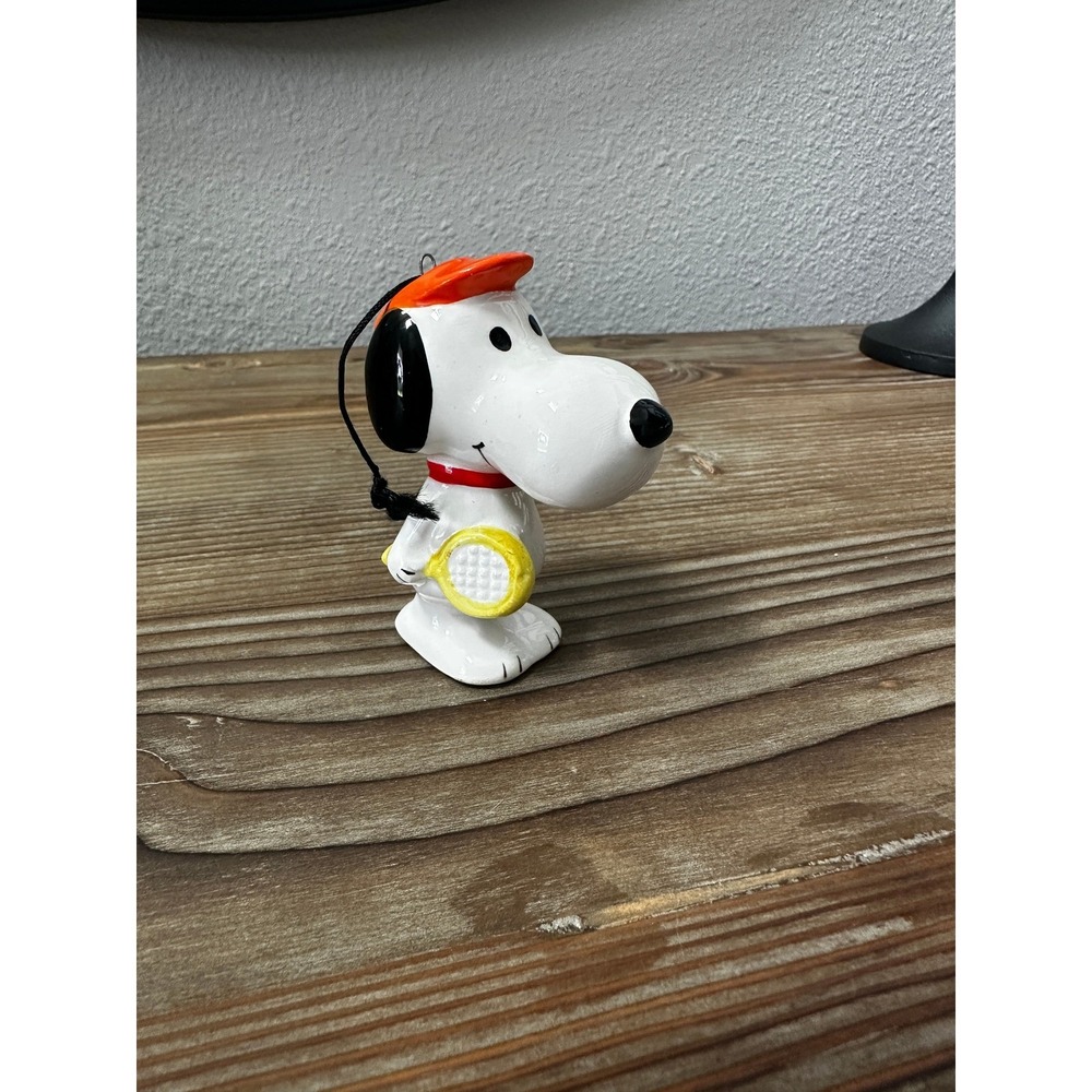 Vintage Snoopy Peanuts Tennis Player Ceramic Ornament Figurine Orange‎ Visor